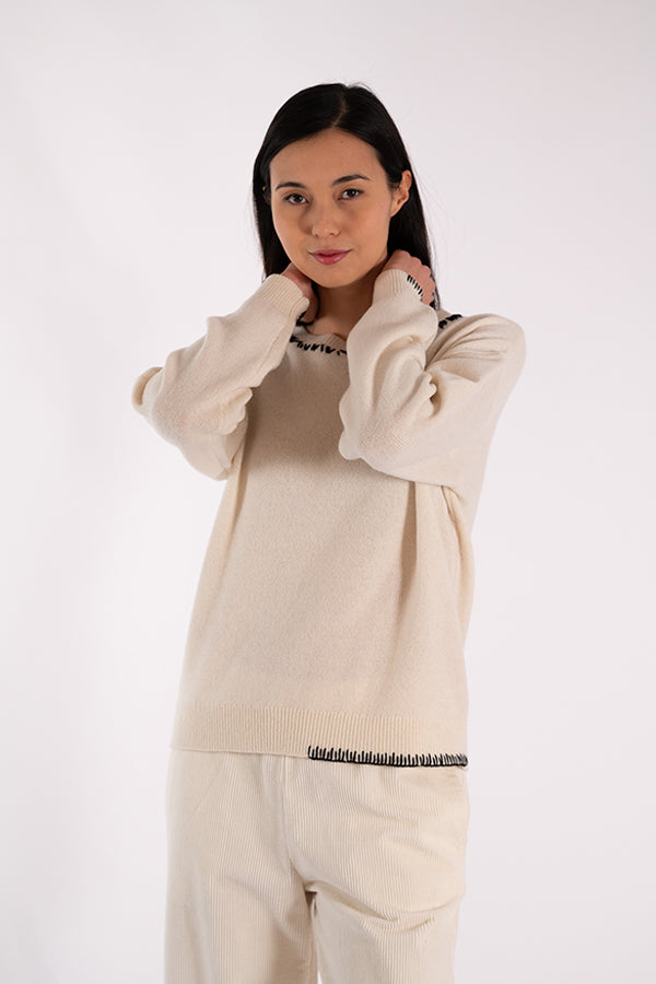 ERIN CREWNECK STITCHES WHITE SWEATER