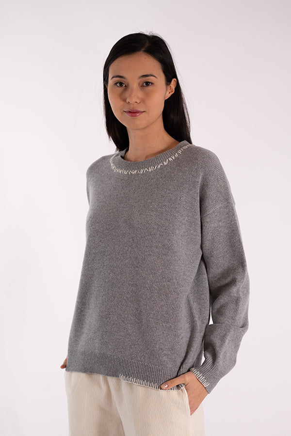 ERIN CREWNECK STITCHES GREY SWEATER