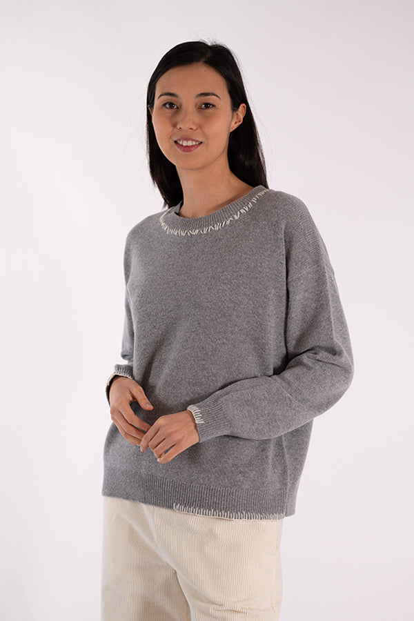 ERIN CREWNECK STITCHES GREY SWEATER