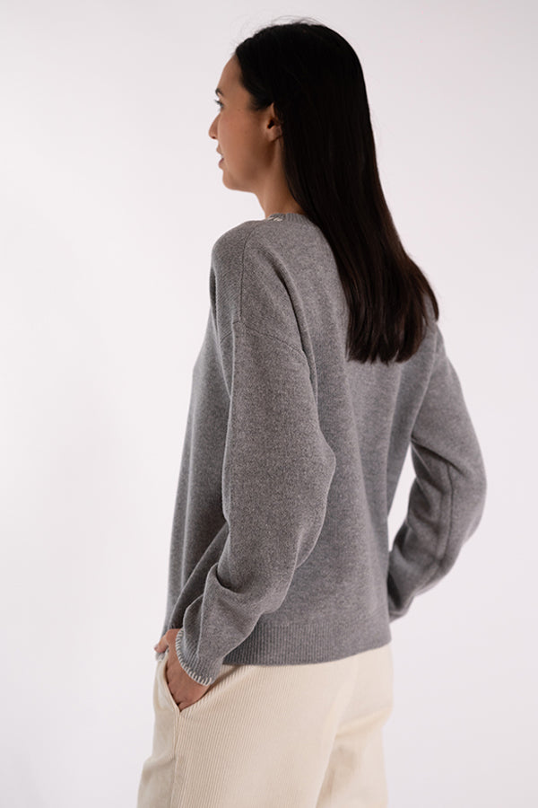 ERIN CREWNECK STITCHES GREY SWEATER