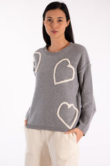 EVE HEARTS EMBROIDERY GREY SWEATER