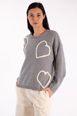 EVE HEARTS EMBROIDERY GREY SWEATER