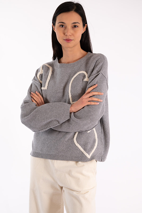 EVE HEARTS EMBROIDERY GREY SWEATER