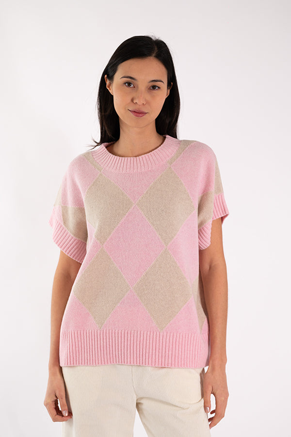 ELSA DIAMONDS PINK SHORT SLEEVE SWEATER