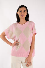 ELSA DIAMONDS PINK SHORT SLEEVE SWEATER