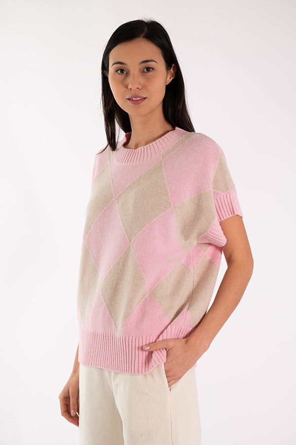 ELSA DIAMONDS PINK SHORT SLEEVE SWEATER