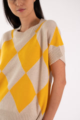 ELSA DIAMONDS YELLOW SHORT SLEEVE SWEATER