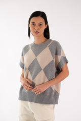 ELSA DIAMONDS GREY SHORT SLEEVE SWEATER