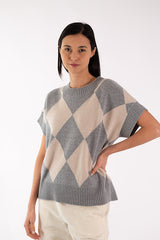 ELSA DIAMONDS GREY SHORT SLEEVE SWEATER