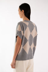 ELSA DIAMONDS GREY SHORT SLEEVE SWEATER