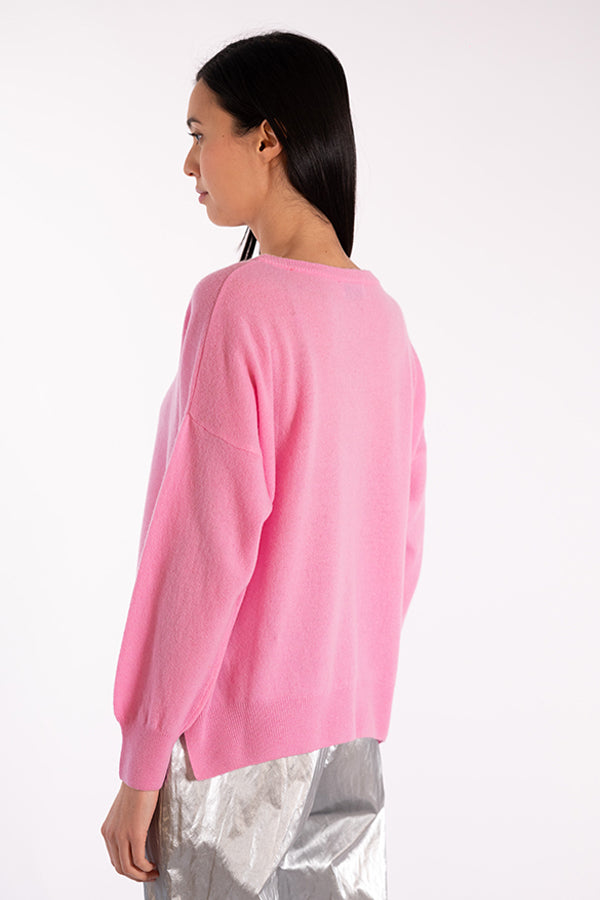 INDIANA BARBIE PINK CASHMERE CREWNECK SWEATER