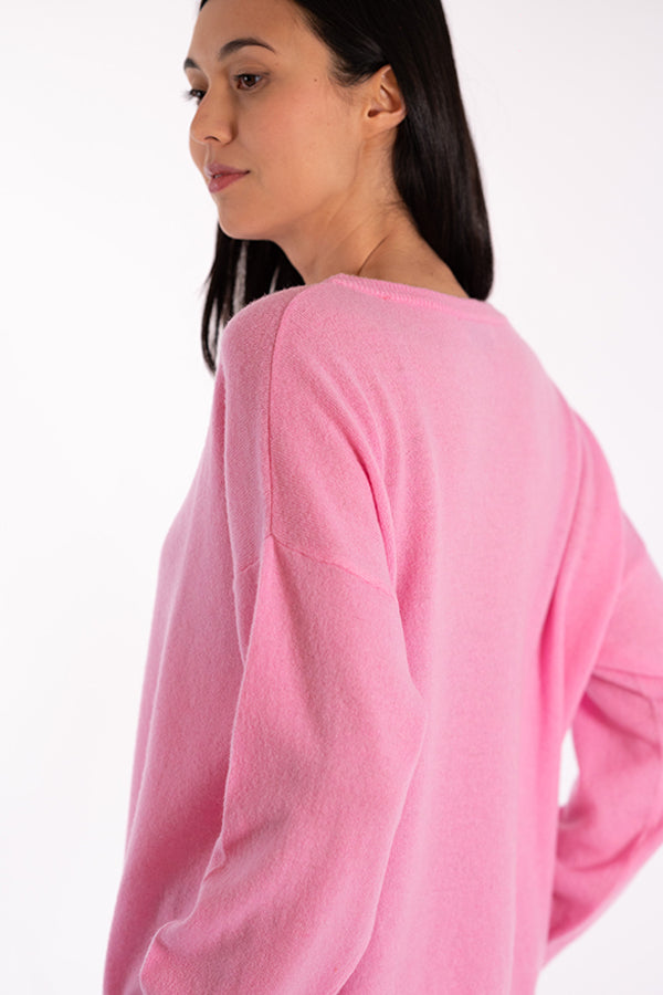 INDIANA BARBIE PINK CASHMERE CREWNECK SWEATER