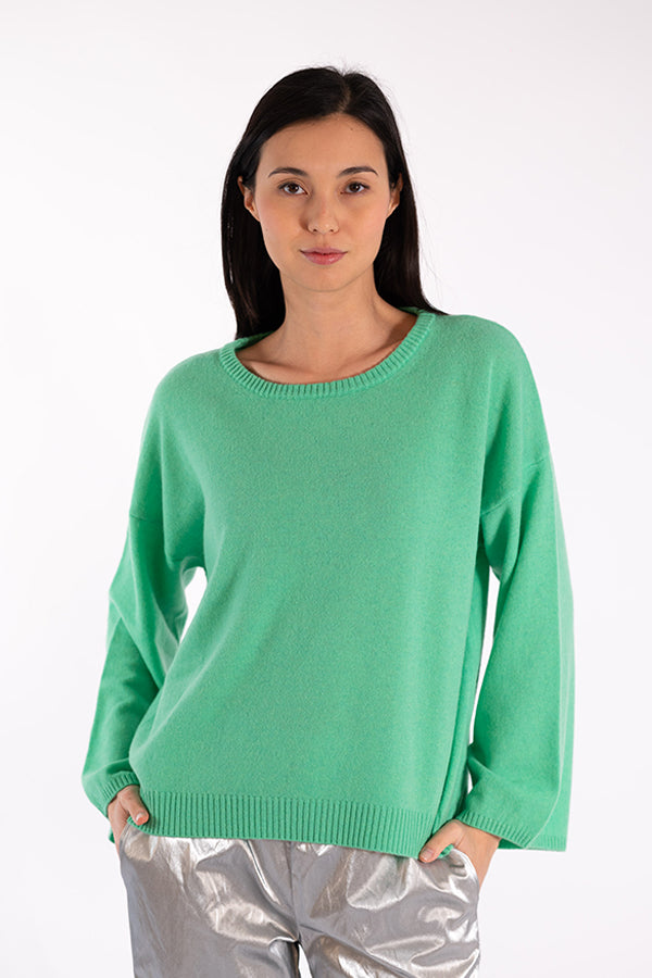 INDIANA GREEN CASHMERE CREWNECK SWEATER