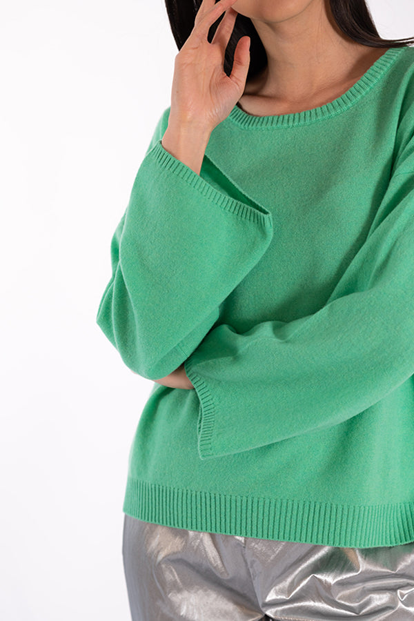 INDIANA GREEN CASHMERE CREWNECK SWEATER