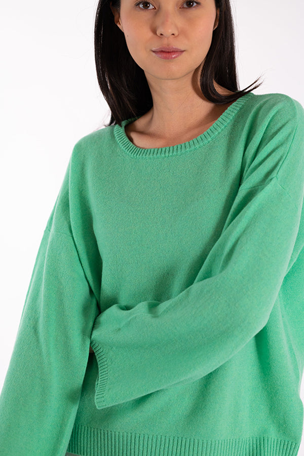 INDIANA GREEN CASHMERE CREWNECK SWEATER