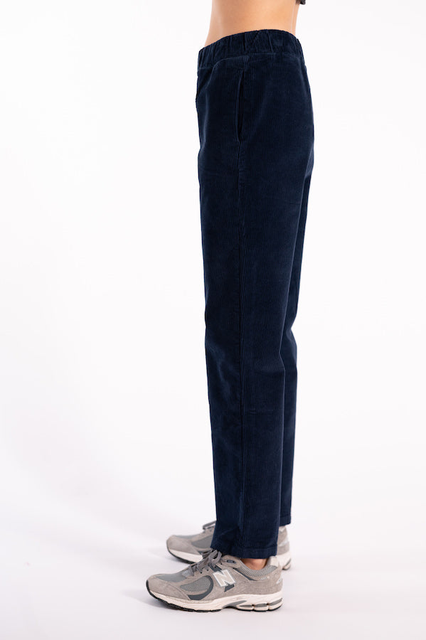 RITA-R NAVY RIBBED VELVET TROUSERS