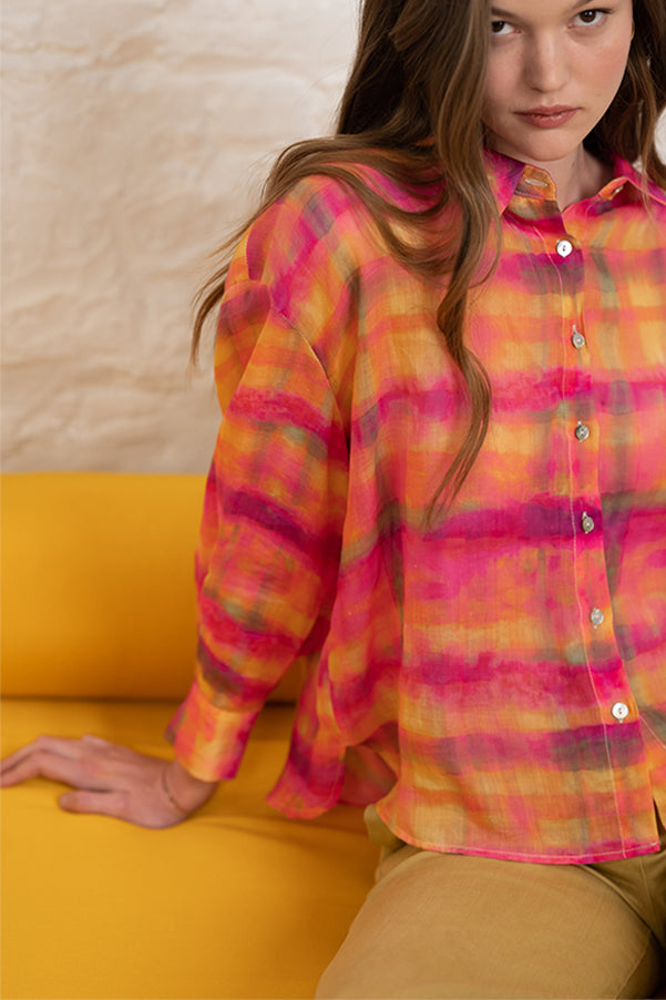 SUMMER RED TIE DYE PRINTED BLOUSE