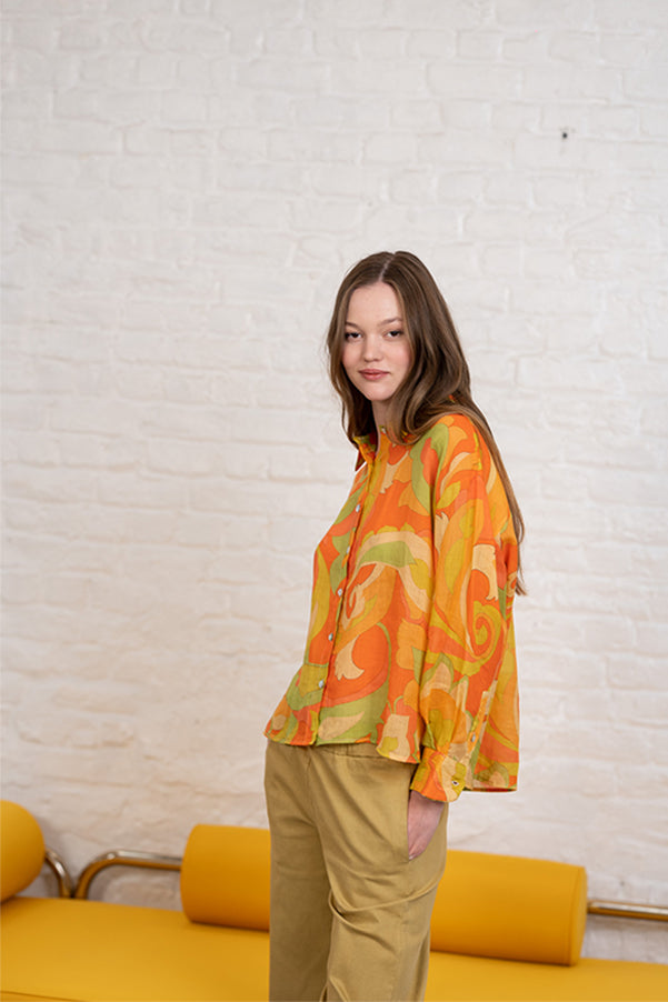 SUMMER ORANGE PRINTED BLOUSE