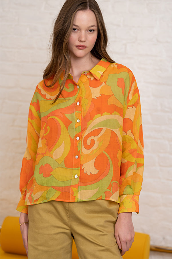 SUMMER ORANGE PRINTED BLOUSE