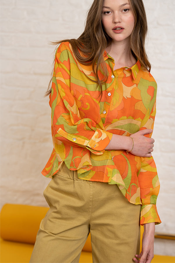 SUMMER ORANGE PRINTED BLOUSE