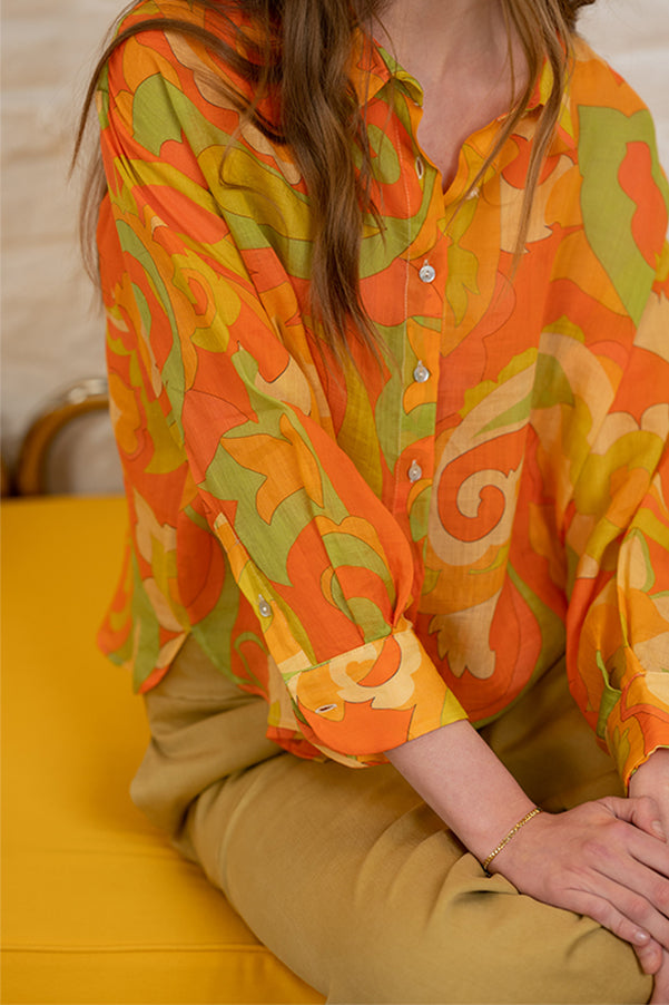 SUMMER ORANGE PRINTED BLOUSE