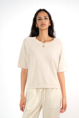 FANNY GREIGE LINEN BLEND SWEATER