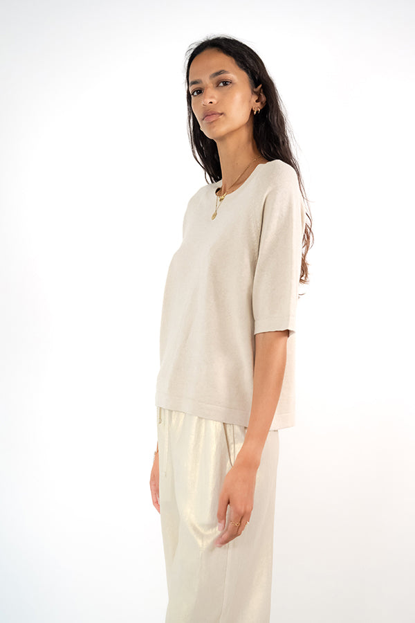 FANNY GREIGE LINEN BLEND SWEATER