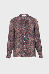 CLEO PAISLEY PRINT LUREX THREAD JABOT SHIRT