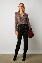 CLEO PAISLEY PRINT LUREX THREAD JABOT SHIRT