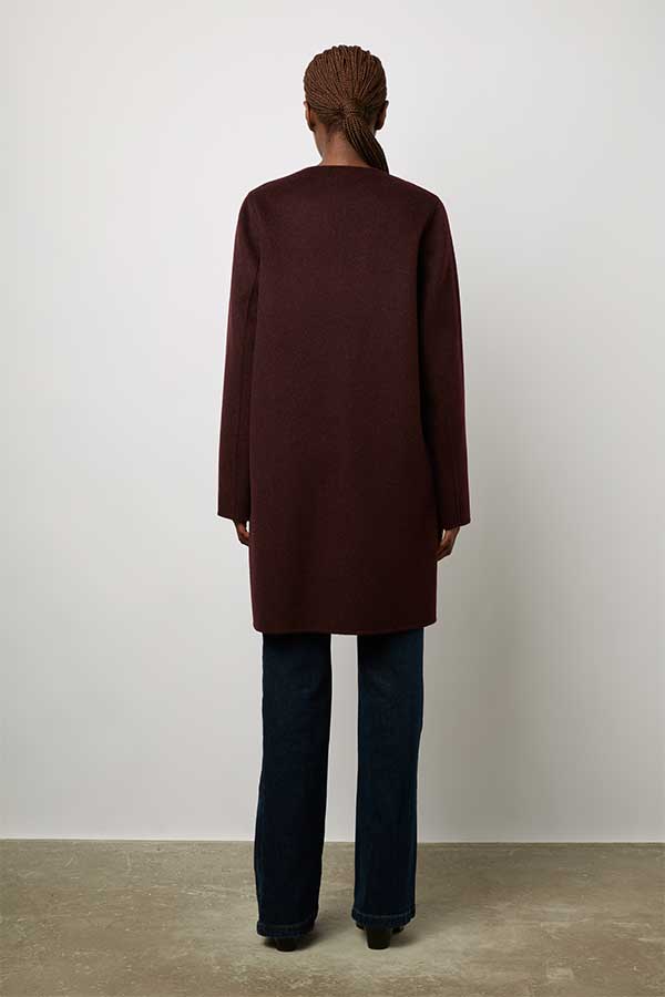 SABRINA BURGUNDY ROUND NECK REVERSIBLE FINE WOOL COAT