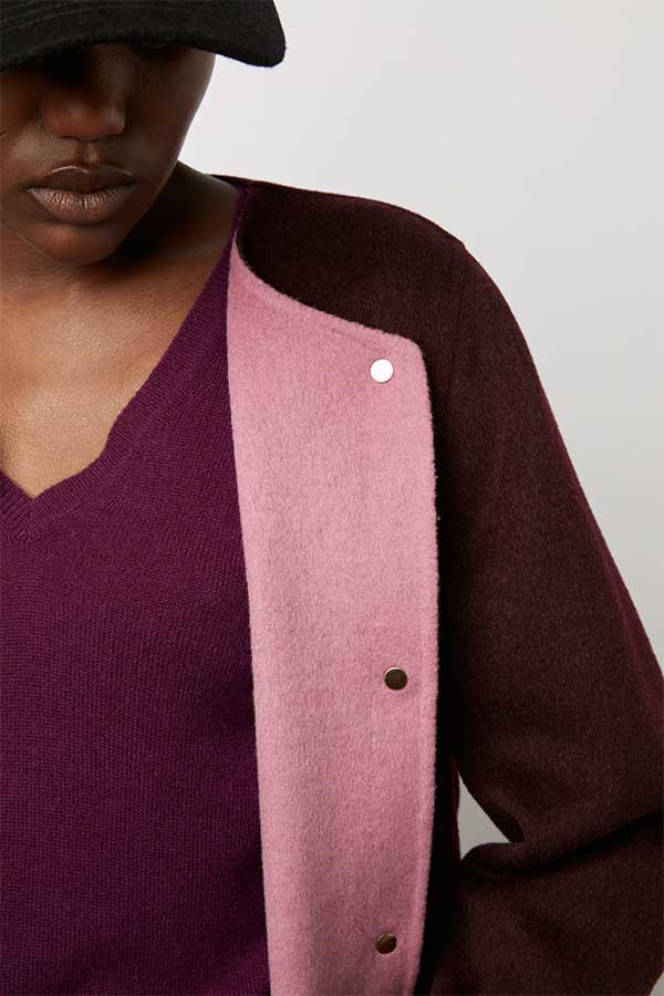 SABRINA BURGUNDY ROUND NECK REVERSIBLE FINE WOOL COAT