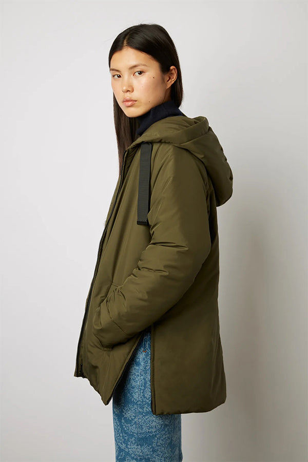 SANDY KHAKI SHORT HOODED PUFFER JACKET