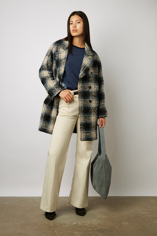 SAVERINA DOUBLE BREASTED CHECKERED COAT