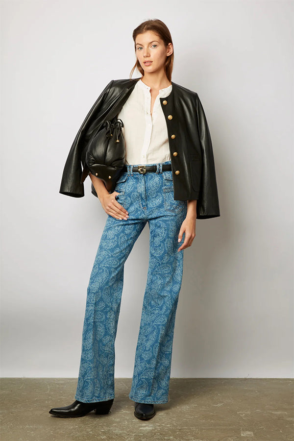 ANNA BLUE PAISLEY PRINT FLARED JEANS