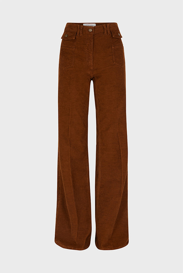 ANNA CAMEL NEEDLECORD FLARED TROUSERS