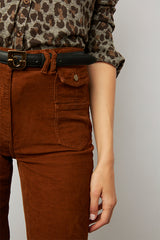 ANNA CAMEL NEEDLECORD FLARED TROUSERS