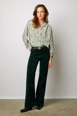 ELVY GREEN CORDUROY FLARED TROUSERS