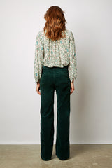 ELVY GREEN CORDUROY FLARED TROUSERS