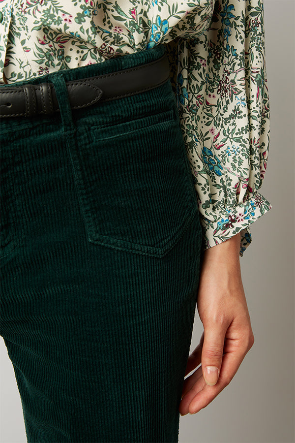 ELVY GREEN CORDUROY FLARED TROUSERS