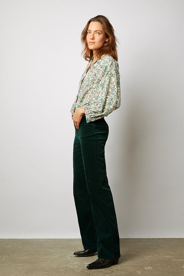 ELVY GREEN CORDUROY FLARED TROUSERS