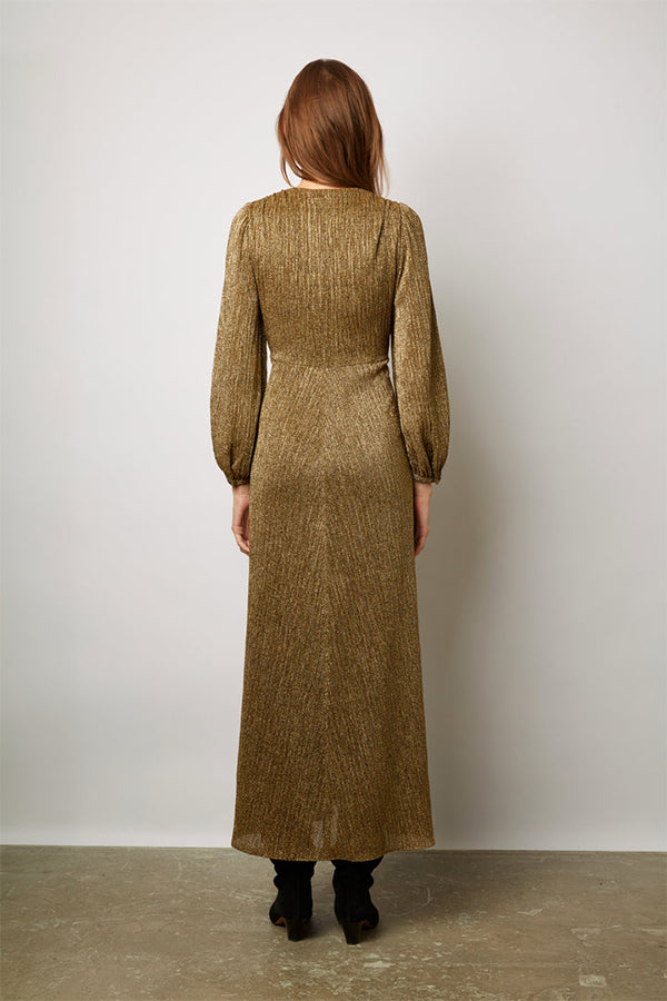 ACELYA GOLDEN LUREX LONG DRESS