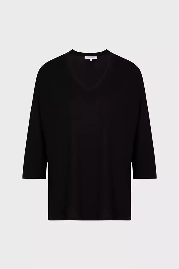 ADRYANNA BLACK LYOCELL SOFT V-NECK T-SHIRT