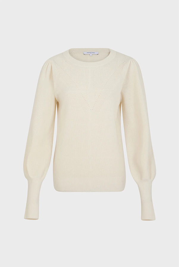 LEONORA ECRU OPEN STITCH FITTED WOOL SWEATER