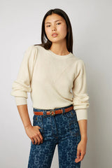 LEONORA ECRU OPEN STITCH FITTED WOOL SWEATER