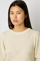 LEONORA ECRU OPEN STITCH FITTED WOOL SWEATER