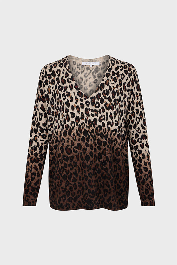 LAVINIA GRADIENT LEOPARD PRINT WOOL SWEATER