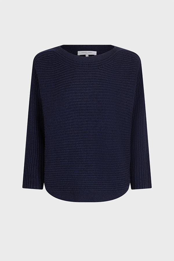 LIV NAVY PLAIN OTTOMAN KNIT SWEATER