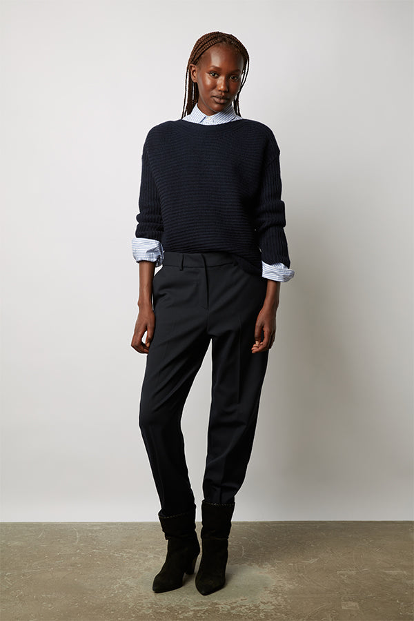 LIV NAVY PLAIN OTTOMAN KNIT SWEATER