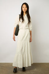 BROOKE EMBROIDERED WHITE MAXI SKIRT