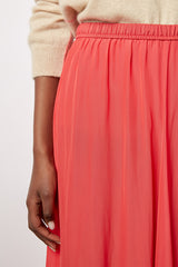 DENISA RED PLEATED SATIN LIKE MIDI SKIRT